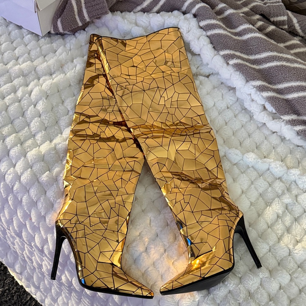 Gold Geometric Heeled Boots